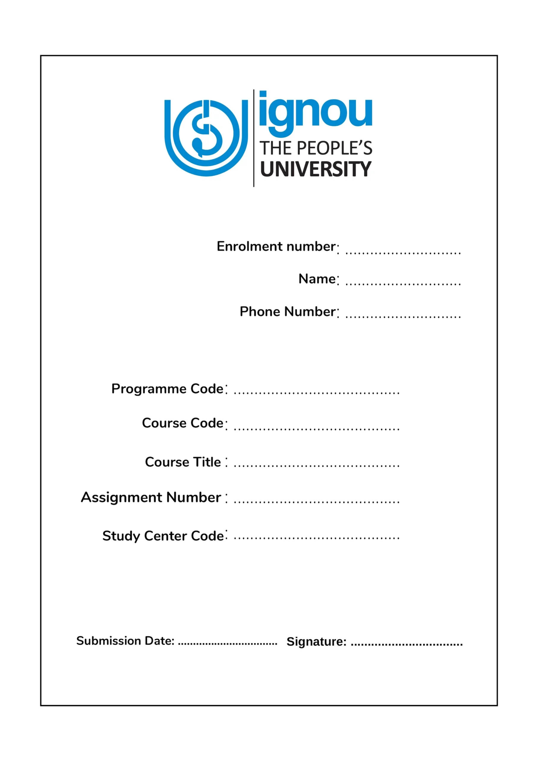 IGNOU Assignment Front Page